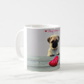 Pug Wishing Happy Valentijnsdag Hart Koffie Mok (Voorkant links)