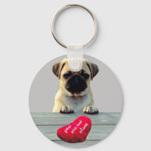Pug Wishing Happy Valentine's day Heart-sleutelket Sleutelhanger