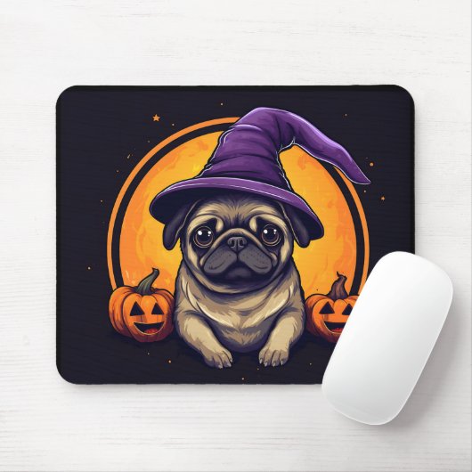 Pug Witch Bumkins Halloween Moon Muismat (Met muis)