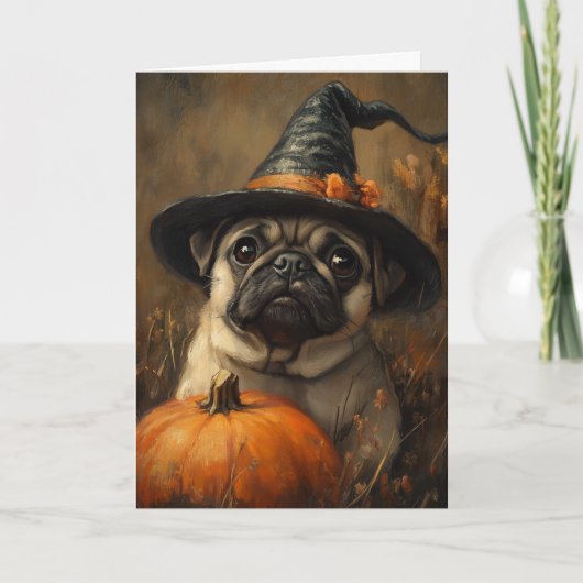 Pug Witch Halloween Feestdagen Kaart (Voorkant)