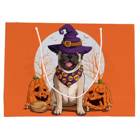 Pug Witch Halloween Groot Cadeauzakje (Achterkant)