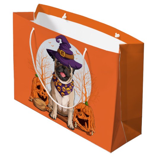 Pug Witch Halloween Groot Cadeauzakje (Achterkant Gekanteld)