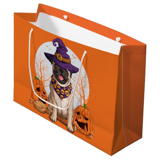 Pug Witch Halloween Groot Cadeauzakje (Voorkant Gekanteld)