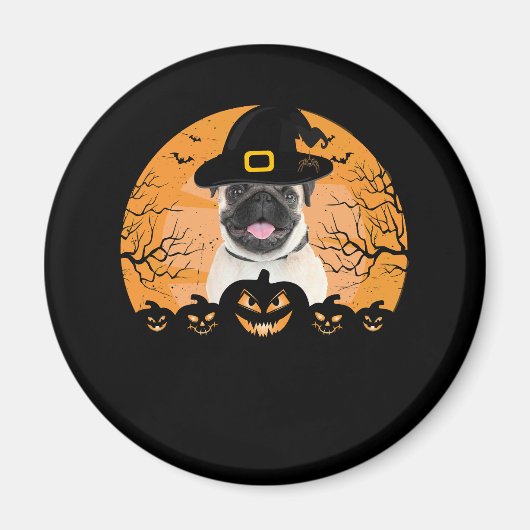 Pug Witch Pet Jack-o-Lantern Dogs Halloween T-Shir Magneet (Voorkant)