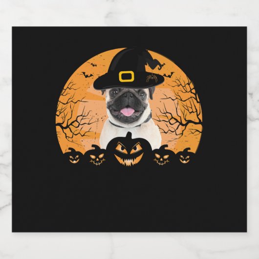 Pug Witch Pet Jack-o-Lantern Dogs Halloween T-Shir Sparkling Wijnetiket (Enkel label)