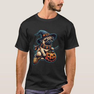 Pug Witch Pumpkin Halloween Hondenliefhebber Vrouw T-shirt