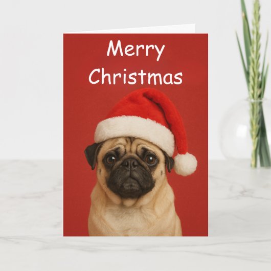 Pug with a Santa hat Custom Christmas Greeting Kaart (Voorkant)