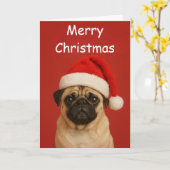 Pug with a Santa hat Custom Christmas Greeting Kaart (Gele Bloem)