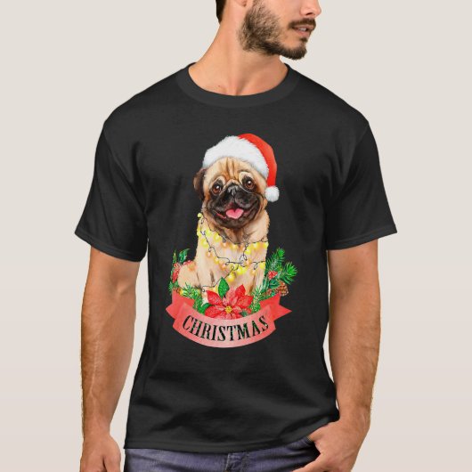 Pug With Christmas Hat Christmas Pug T-shirt (Voorkant)