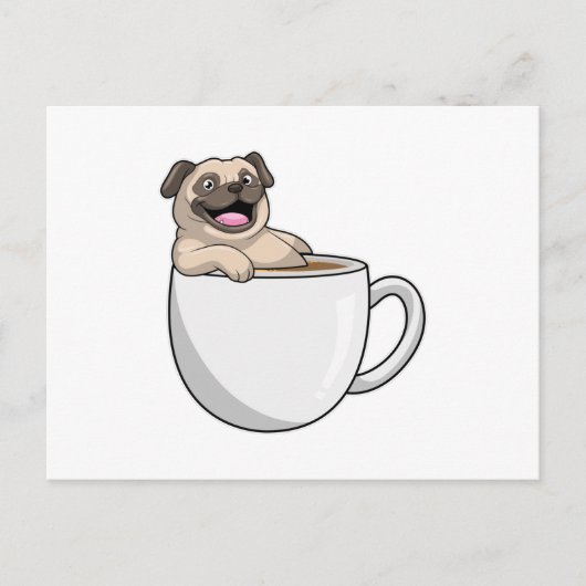 Pug with Cup of Coffee Briefkaart (Voorkant)