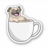 Pug with Cup of Coffee Sticker (Voorkant)