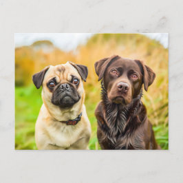 Pug with Dog Friend Playing Together Briefkaart