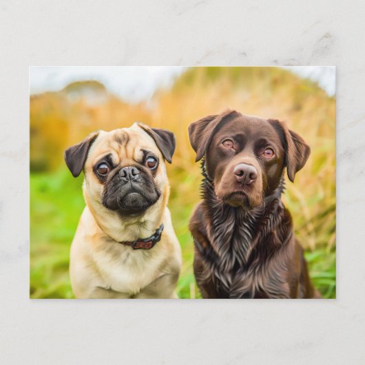 Pug with Dog Friend Playing Together Briefkaart (Voorkant)