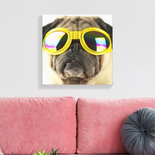 Pug with Goggles Canvas Afdruk (Insitu (Woonkamer))