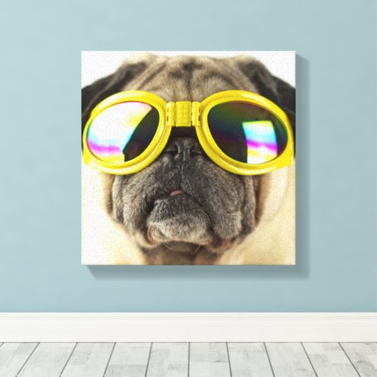 Pug with Goggles Canvas Afdruk (Insitu (Houten vloer))