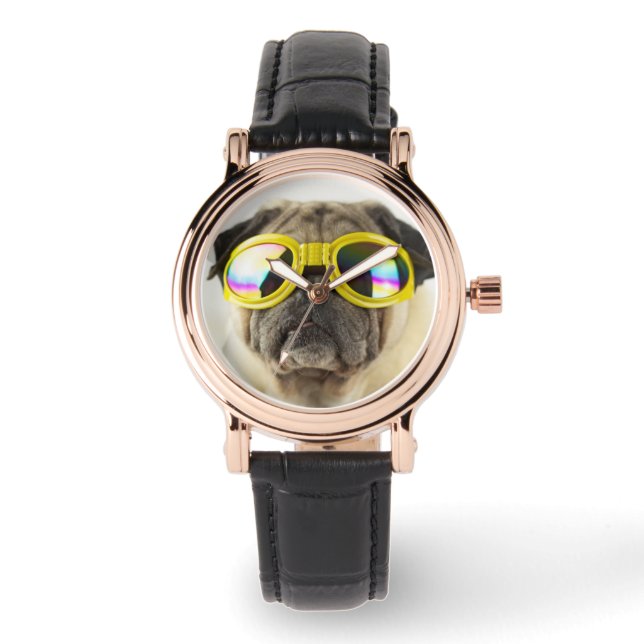 Pug with Goggles Horloge (Voorkant)