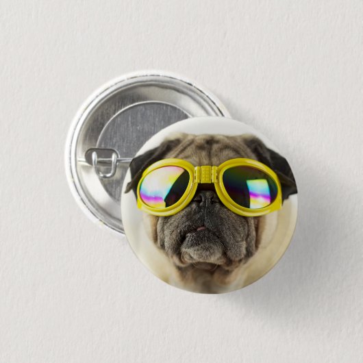 Pug with Goggles Ronde Button 3,2 Cm (Voorkant /achterkant)