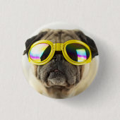 Pug with Goggles Ronde Button 3,2 Cm (Voorkant)