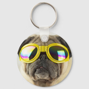 Pug with Goggles Sleutelhanger