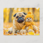 Pug with Plush Toy in Autumn Forest Briefkaart (Voorkant)