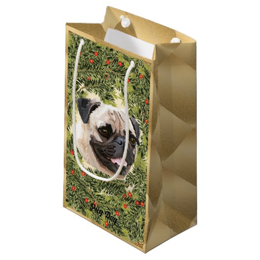 Pug Wreath Klein Cadeauzakje (Voorkant Gekanteld)