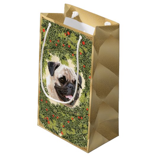 Pug Wreath Klein Cadeauzakje (Achterkant Gekanteld)