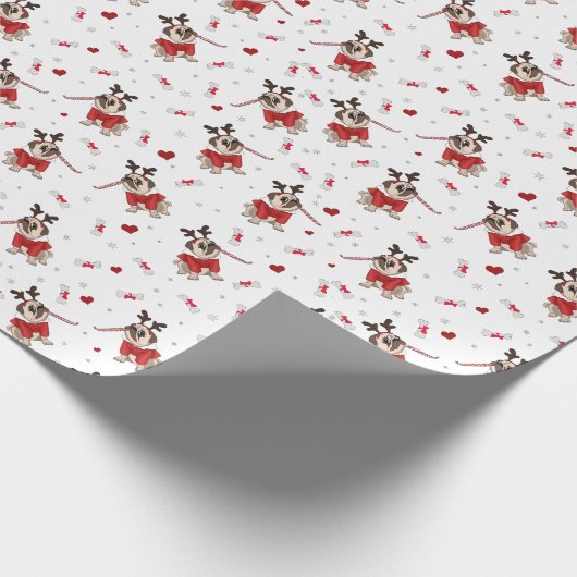 Pug Xmas Patroon Cadeaupapier (Hoek)