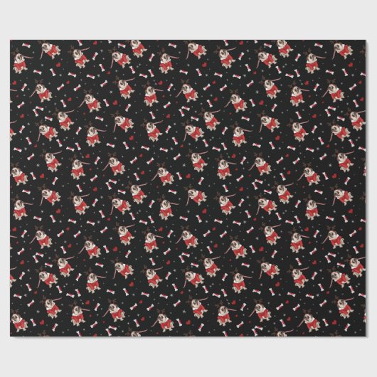 Pug Xmas Patroon Cadeaupapier (Vlak)