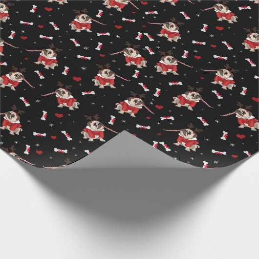 Pug Xmas Patroon Cadeaupapier (Hoek)