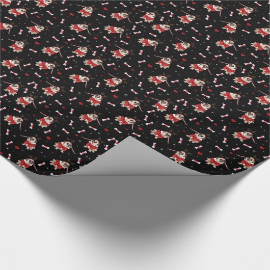 Pug Xmas Patroon Cadeaupapier (Hoek)