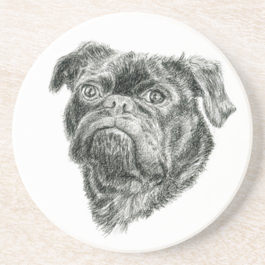Pug Zandsteen Onderzetter (Voorkant)