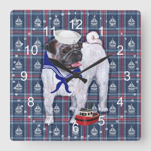 Pug Zeeman Vierkante Klok (Voorkant)
