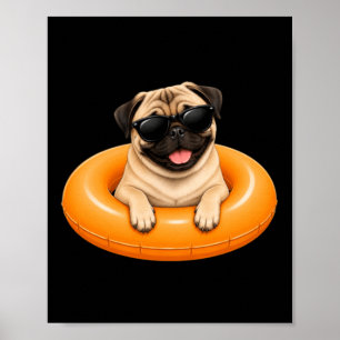 Pug zomer shirt Schattige hond zwembad drijver Poster