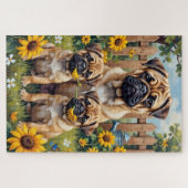 Pug Zonnebloem Tuin Kunst Legpuzzel (Horizontaal)