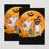 Pug Zonnebril Kostuum Heks Halloween Boo Ghost T Kaart (Voorkant / Achterkant)