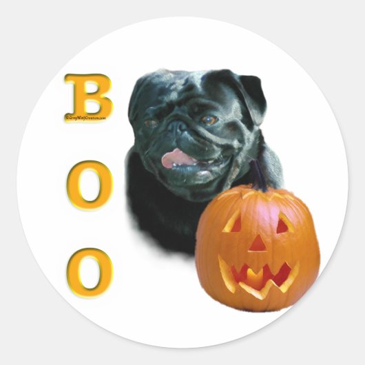 Pug (zwart) Boo Ronde Sticker (Voorkant)