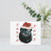 Pug (zwart) Santa Paws Feestdagenkaart (Staand voorkant)