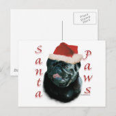 Pug (zwart) Santa Paws Feestdagenkaart (Voorkant / Achterkant)
