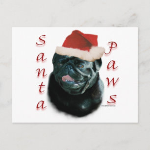 Pug (zwart) Santa Paws Feestdagenkaart