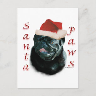 Pug (zwart) Santa Paws Feestdagenkaart