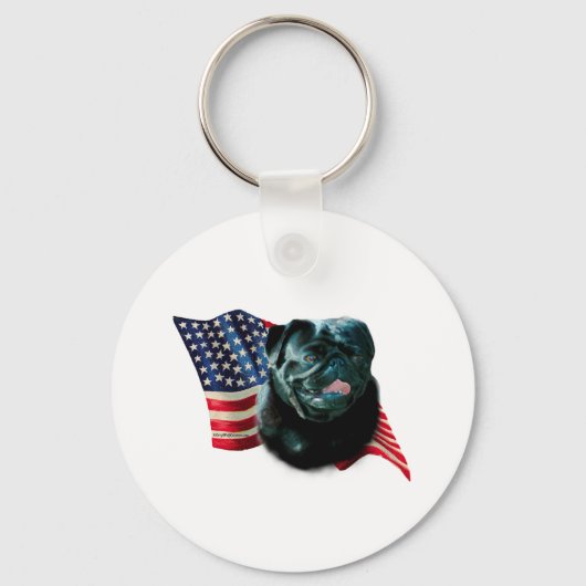 Pug (zwart) Vlag Sleutelhanger (Voorkant)