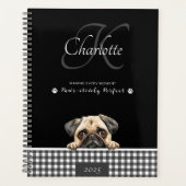Pug Zwart Wit Plakken Aangepaste Naam Monogram Planner (Voorkant)