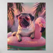 Pug Zwemcocktail Zomer Huisdier Portret Poster (Voorkant)