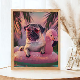 Pug Zwemcocktail Zomer Huisdier Portret Poster