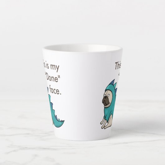 Pugasaurus is "Gedaan" Funny Pug Latte Mok (Voorkant)