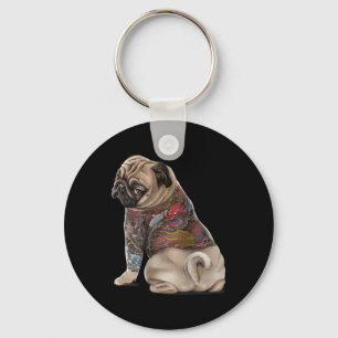 Pugdog met traditioneel Japans Dragon Tattoo IR Sleutelhanger
