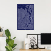 Puget Sound  Map Nautical Chart Blue Art Poster (Thuiskantoor)