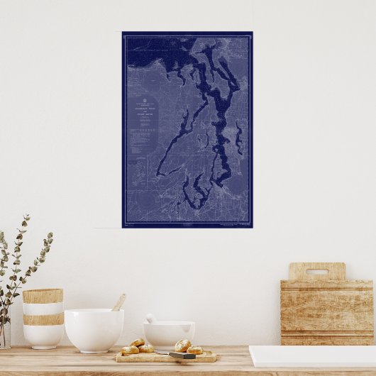 Puget Sound  Map Nautical Chart Blue Art Poster (Keuken)