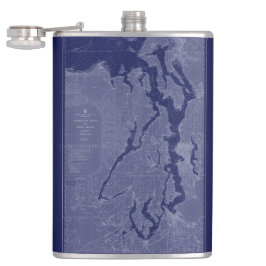 Puget Sound  Map Nautical Chart Blue Flask Heupfles