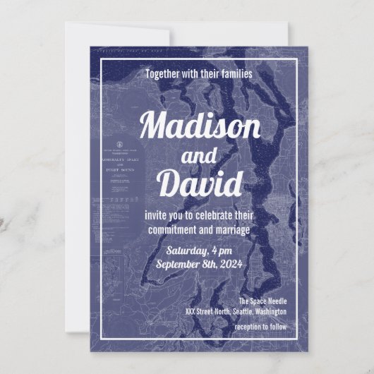 Puget Sound  Map Nautical Chart Wedding Inv Kaart (Voorkant)